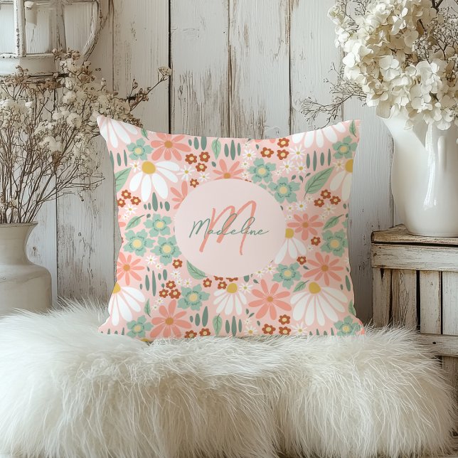 Girls Chic Pink Daisy Wildblume Floral Kissen (Von Creator hochgeladen)