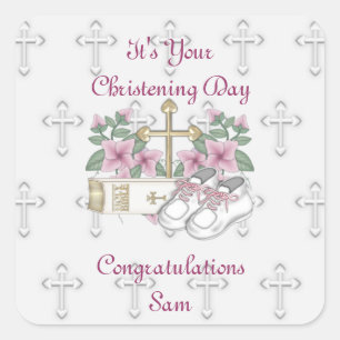 Girls Christening Shoes Quadratischer Aufkleber