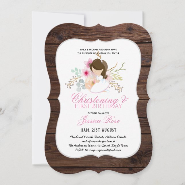 Girls CHRISTENING und 1. BIRTHDAY Girl Floral Einladung (Vorderseite)