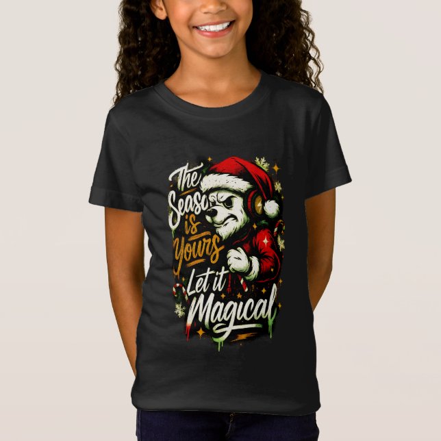 Girls' Christmas Bear DJ Edgy Holiday Magic Tee  (Vorderseite)