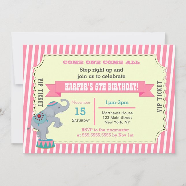 Girls Circus Karneval Ticket Einladung zum Geburts (Vorderseite)
