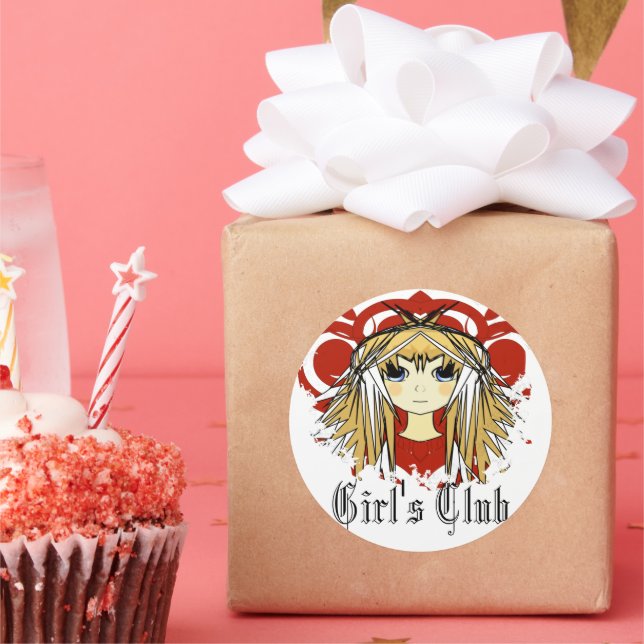 Girl's Club - Niedliches, gerundetes Anime-Blondha Runder Aufkleber (Party)