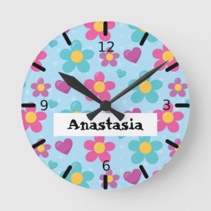 Girls Colorful Floral Runde Wanduhr