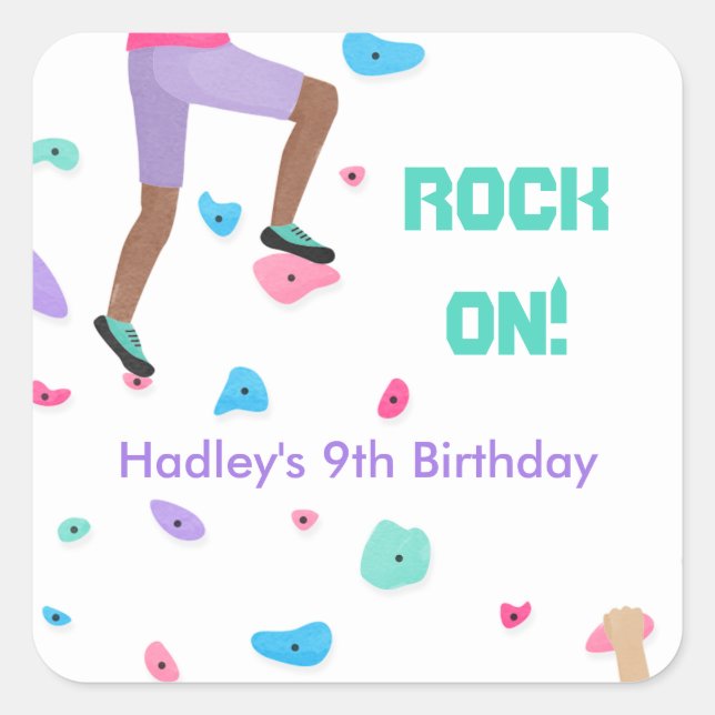 Girls Colorful Rock Klettern Party Quadratischer Aufkleber (Vorderseite)