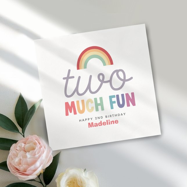 Girls Colorful Two Much Fun Rainbow 2nd Birthday Serviette (Von Creator hochgeladen)
