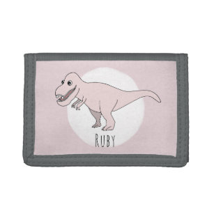Girl's Cool rosa Doodle T-Rex Dinosaurier mit Name Tri-fold Portemonnaie