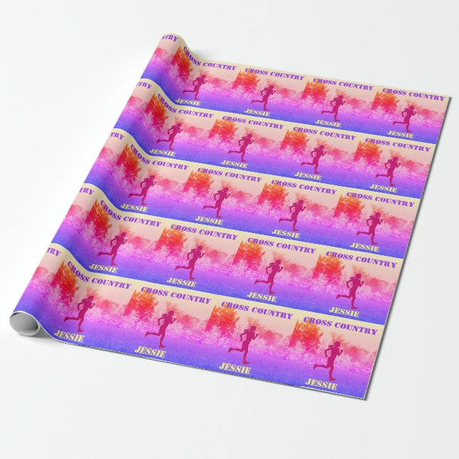 Girls Cross Country Running Rainbow  Geschenkpapier (Ungerollt)