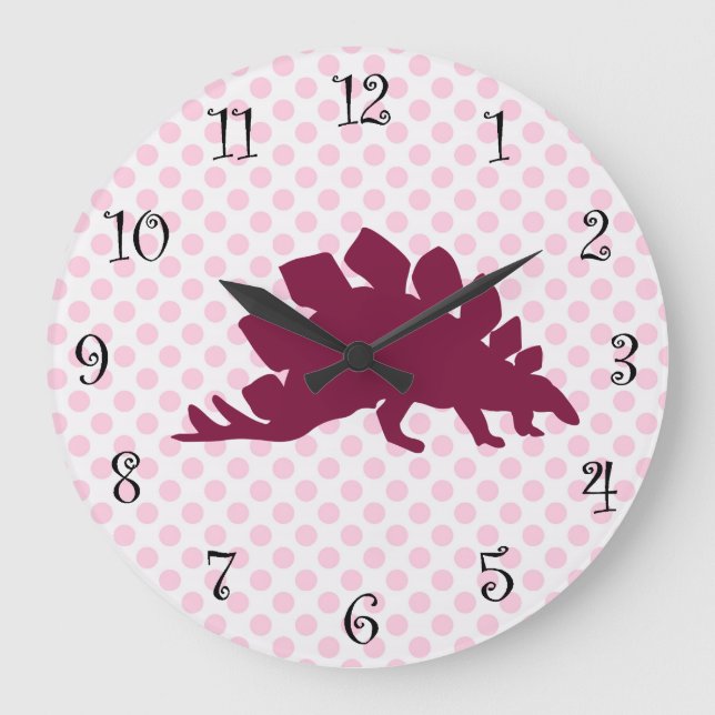 Girls Cute Dinosaur Clocks Große Wanduhr (Vorderseite)