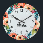 Girls Cute Floral Watercolor Flowers Name Kids Große Wanduhr<br><div class="desc">This cute and modern floral clock design features cute colorful watercolor flowers, and has space for you to write your girls name in a hand-written font. A perfect botanical addition to your little one's room or baby girls nursery.</div>