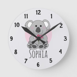 Girls Cute Koala Bear with Flowers Kids Nursery Runde Wanduhr