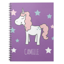Girls Cute Magical Purple Unicorn Kids School Notizblock