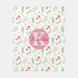 Girls Cute Monogram Name Floral Fleece Blanket