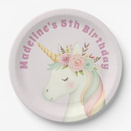 Girls Cute Pink Unicorn Birthday Pappteller