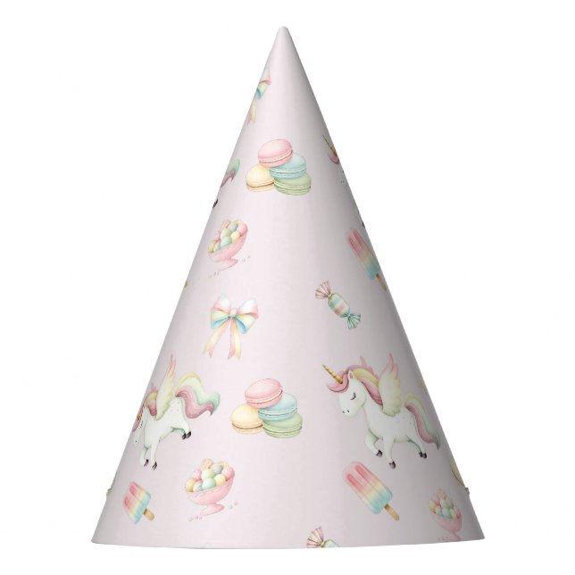 Girls Cute Pink Unicorn Birthday Partyhütchen (Vorderseite)