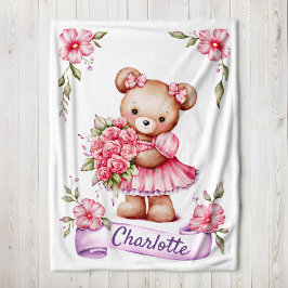 Girls Cute Teddy Bear Kids Fleece Blanket