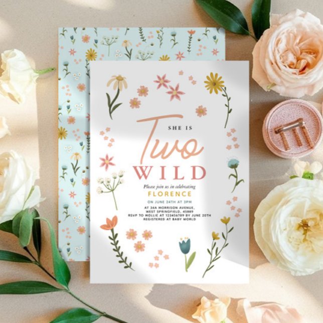 Girls Cute Two Wild Boho Wildflower 2nd Birthday Einladung (Von Creator hochgeladen)
