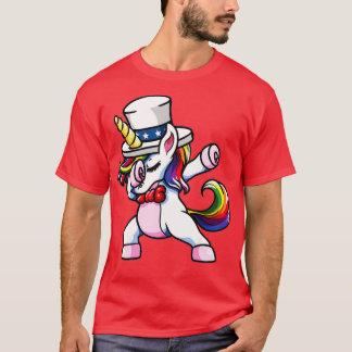 Girls dabbing American Unicorn Patriotic Vierte 4t T-Shirt