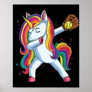 Girls Dabbing Softball Unicorn Bekleidung Sport Poster