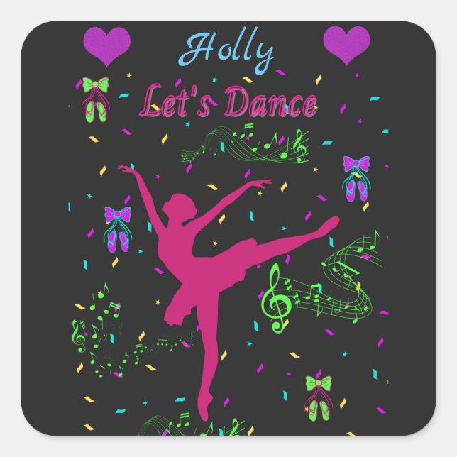 Girls Dance Musical Notes Quadratischer Aufkleber (Vorderseite)