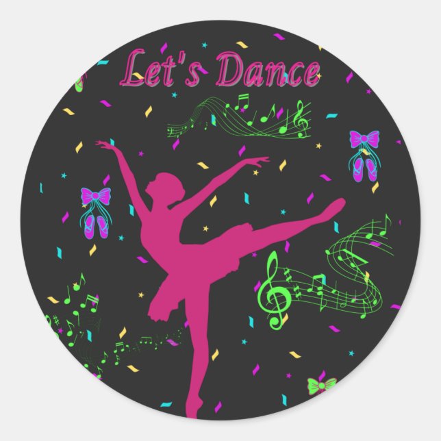 Girls Dance Musical Notes Runder Aufkleber (Vorderseite)