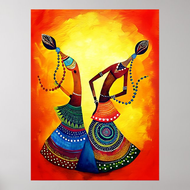 Girls Dancing: Traditionelle indische Kunst Poster (Vorne)