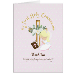 Girl's Danke, Heilige Kommunion Card - Blonde
