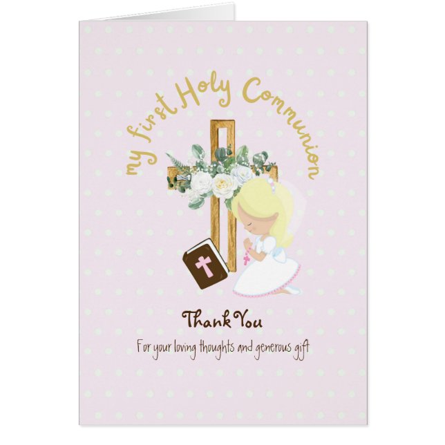 Girl's Danke, Heilige Kommunion Card - Blonde (Vorne)