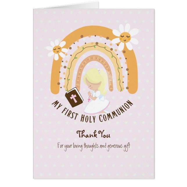 Girl's Danke, Heilige Kommunion Card - Blonde (Vorne)