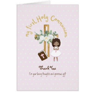 Girl's Danke Heilige Kommunion Card - Braunes Haar