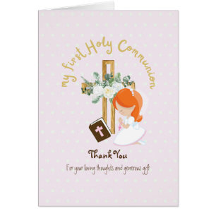 Girl's Danke Heilige Kommunion Card - Rotes Haar