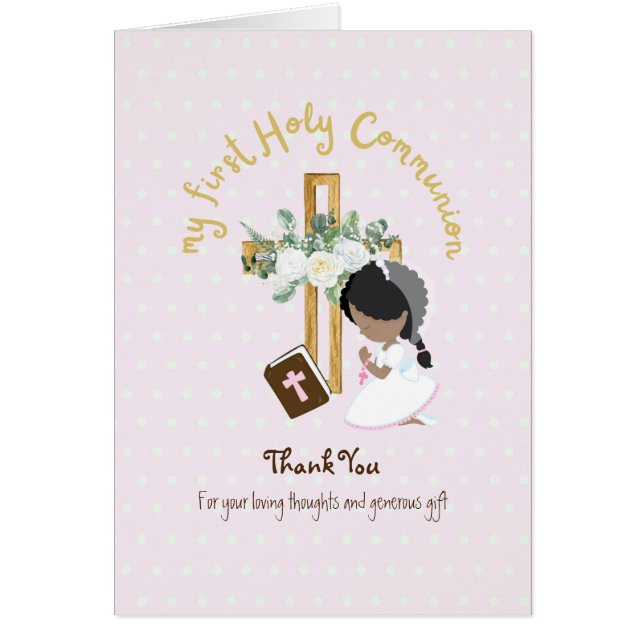 Girl's Danke, Heilige Kommunion Card - Schwarzes H (Vorne)