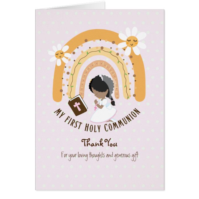 Girl's Danke, Heilige Kommunion Card - Schwarzes H (Vorne)