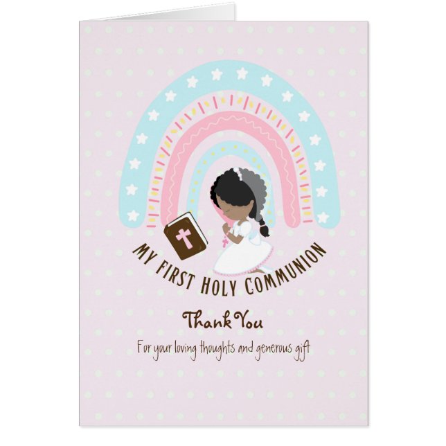 Girl's Danke, Heilige Kommunion Card - Schwarzes H (Vorne)