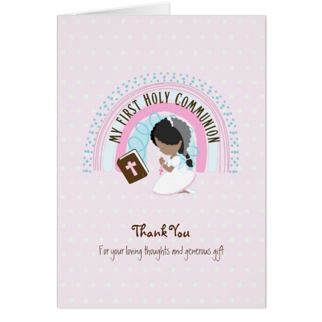 Girl's Danke, Heilige Kommunion Card - Schwarzes H (Vorne)