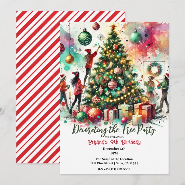 Girls Dekorieren der Baum Holiday Party Einladung (Vorne/Hinten)