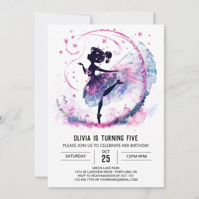 Girl's Digital Ballerina Geburtstag Einladung (Vorderseite)