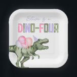 Girl's Dino Vier Geburtstagsparty Teller<br><div class="desc">Dinosaur Party Teller Bereit,  von Ihnen personalisiert zu werden!</div>