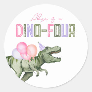 Girl's Dino-Vier Party Sticker