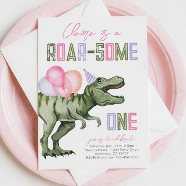 Girl's Dinosaur Einladung zum ersten Geburtstag (Von Creator hochgeladen)