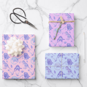 Girls Dinosaur Geschenkwrap in drei Farben Geschenkpapier Set