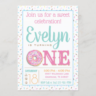 Girls Donut Erste Geburtstagsparty Einladung