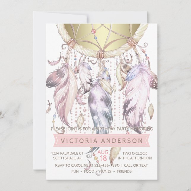 Girls Dream Catcher Geburtstagsparty Einladungen (Vorderseite)