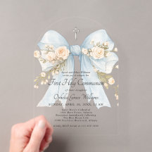 Girl's Dusty Blue Floral Bow First Holy Communion 