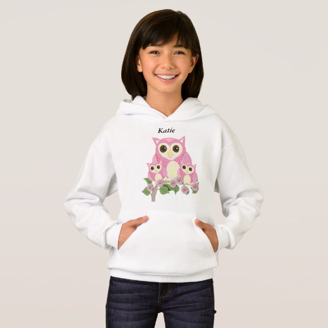 Girls editable pink Owls Hoodie (Vorne ganz)