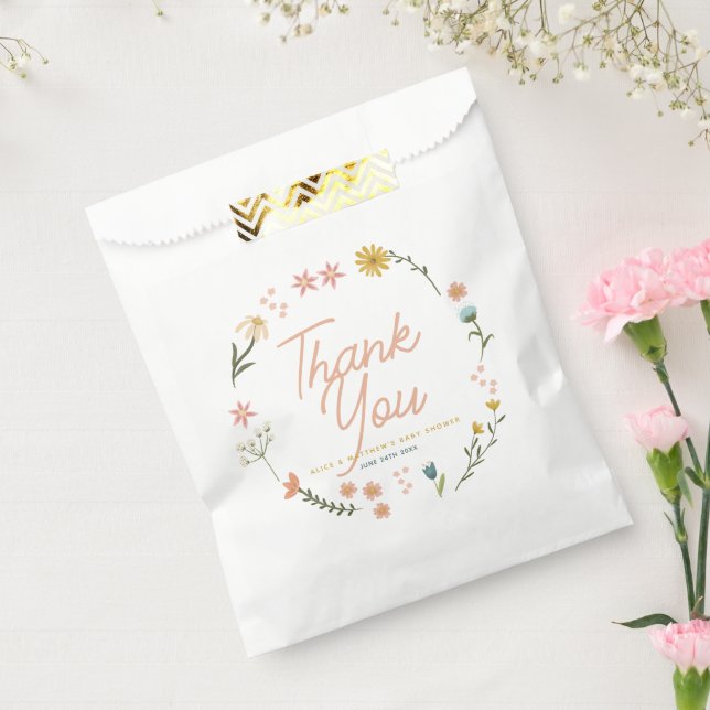 Girls Elegant Boho Wildblume Pink Baby Dusche Geschenktütchen (Versiegelt)