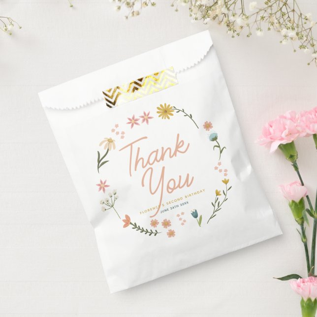 Girls Elegant Pink Boho Wildflower Girls Birthday  Geschenktütchen (Versiegelt)