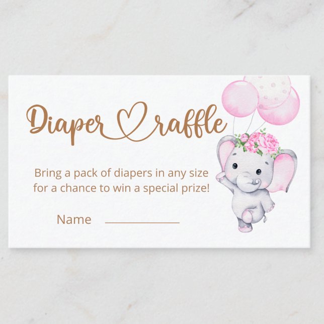 Girl's Elephant & Blume Watercolor Diaper Raffle Begleitkarte (Von Creator hochgeladen)