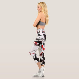 Girl's Face Pattern Weiße, Schwarze und Rote Leggi Capri Leggings