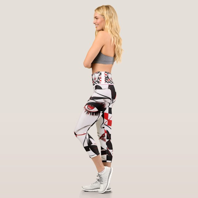 Girl's Face Pattern Weiße, Schwarze und Rote Leggi Capri Leggings (Links)