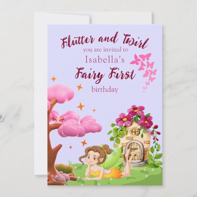 Girls Fairy First Mairytale Mushroom Butterfly Einladung (Vorderseite)